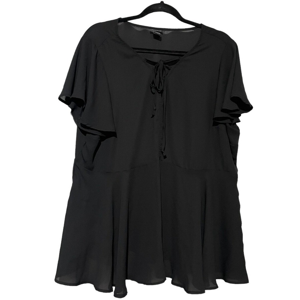 Torrid Women's Georgette Tie Front Flutter Short Sleeve Blouse Black Size 1-14/1